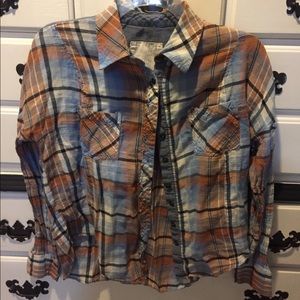 We The Free blue & orange plaid shirt